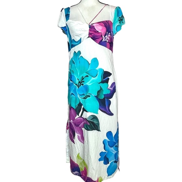 NWOT Anthropologie Maeve Large Floral PrintBoho Open Back Midi Dress Size 12